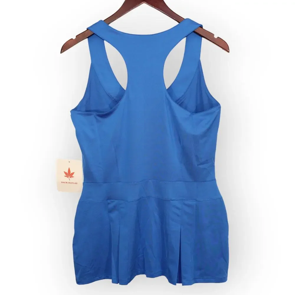 BOAST USA Women Pleated Long Tank Large Royal Stretch Bra Racerback Leaf Logo - Picture 5 of 6